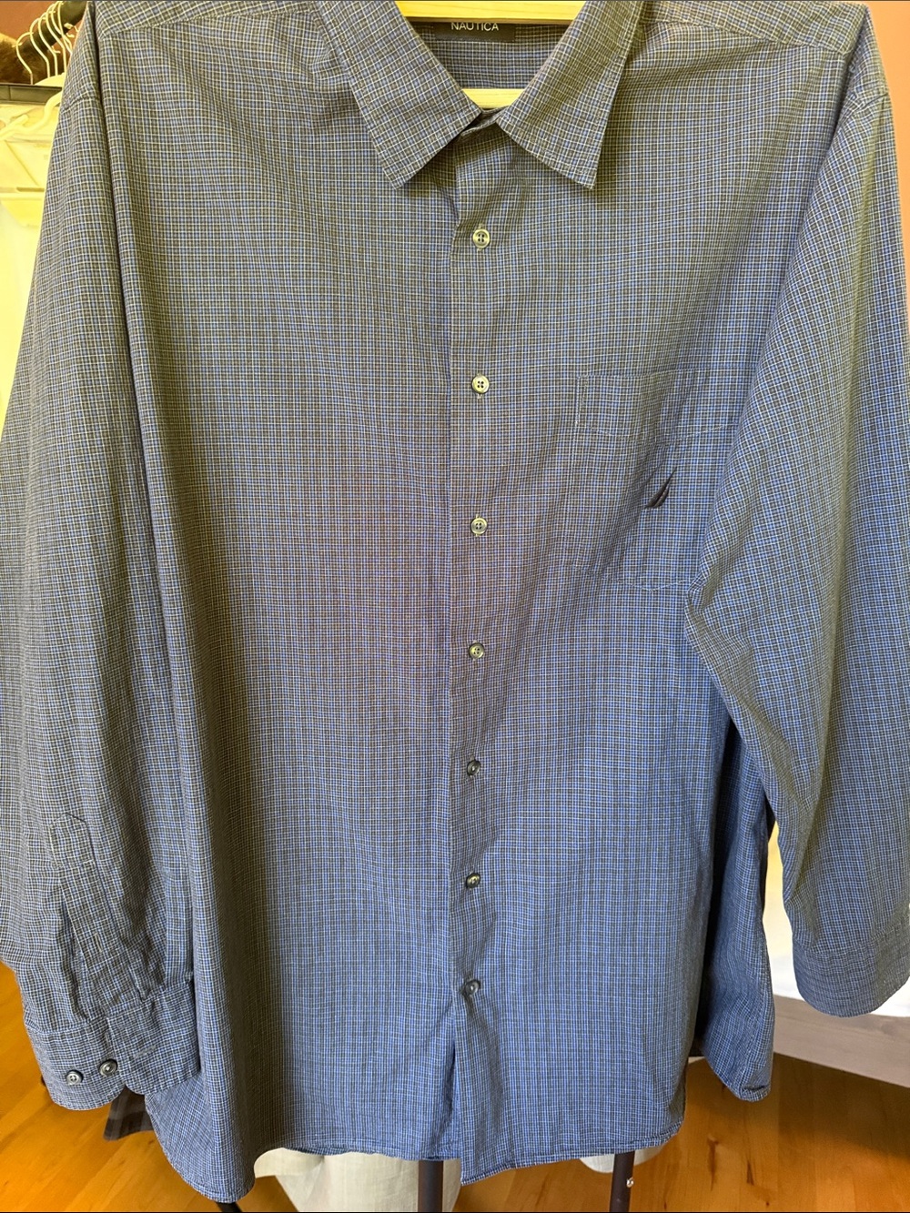 Nautica Men’s Blue Micro-Check Long Sleeve Dress Shirt